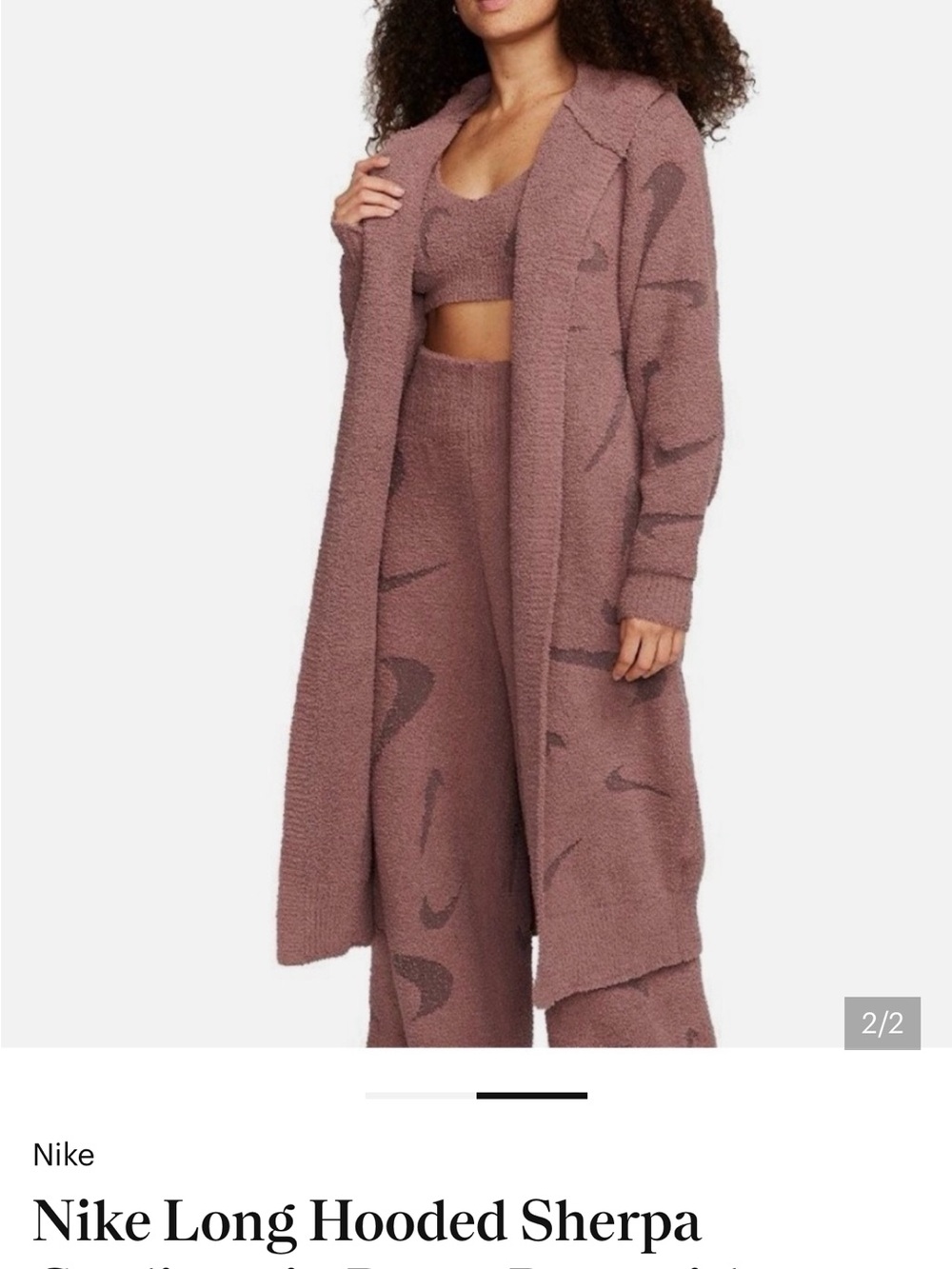 Nike Women’s Long Hooded Sherpa Cardigan - Dusty Mauve